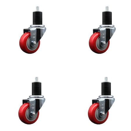 Service Caster 3'' SS Red Poly Wheel Swivel 1-3/4'' Expanding Stem Caster Set, 4PK SCC-SSEX20S314-PPUB-RED-134-4